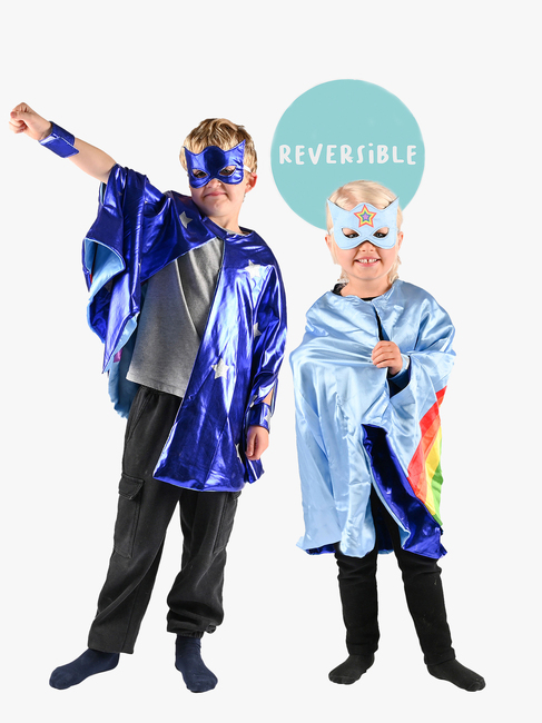 Den Goda Fen Wendbarer Umhang mit Augenmaske 98–128 cm, Blau/Regenbogen