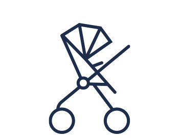 Ein Icon eines Kinderwagens in stilisiertem Design.