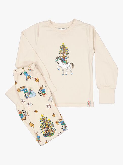 Geggamoja Weihnachtspyjama Zweiteilig Pippi Langstrumpf, Beige