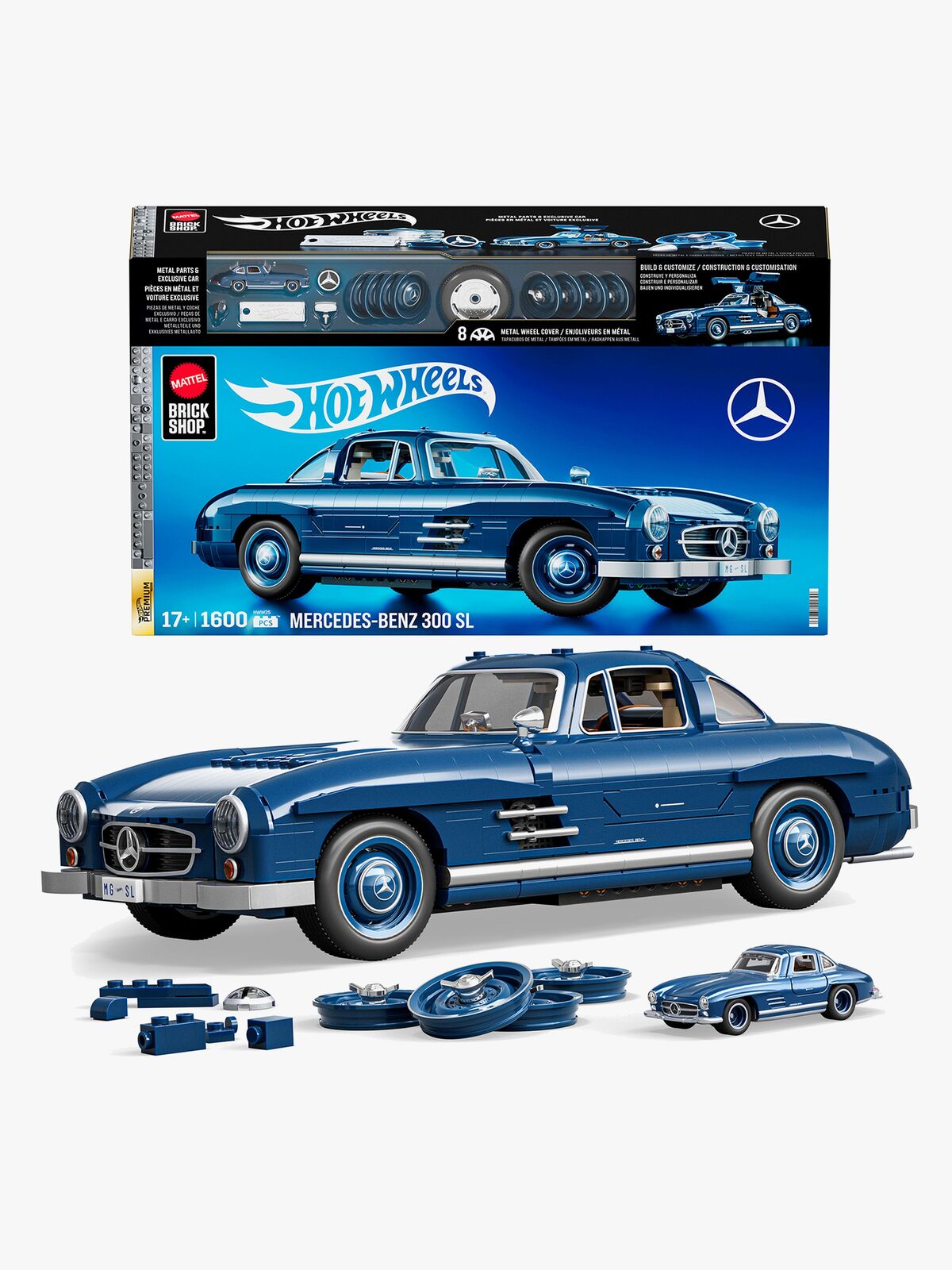 Mattel Brick Shop Hot Wheels Premium Series Bausatz Mercedes-Benz 300 SL 1600 Teile