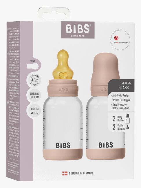 BIBS Slow Flow Glas Fläschchen Latex 2er-Pack 120 ml, Blush