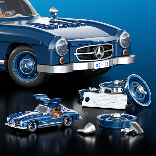 Mattel Brick Shop Hot Wheels Premium Series Bausatz Mercedes-Benz 300 SL 1600 Teile