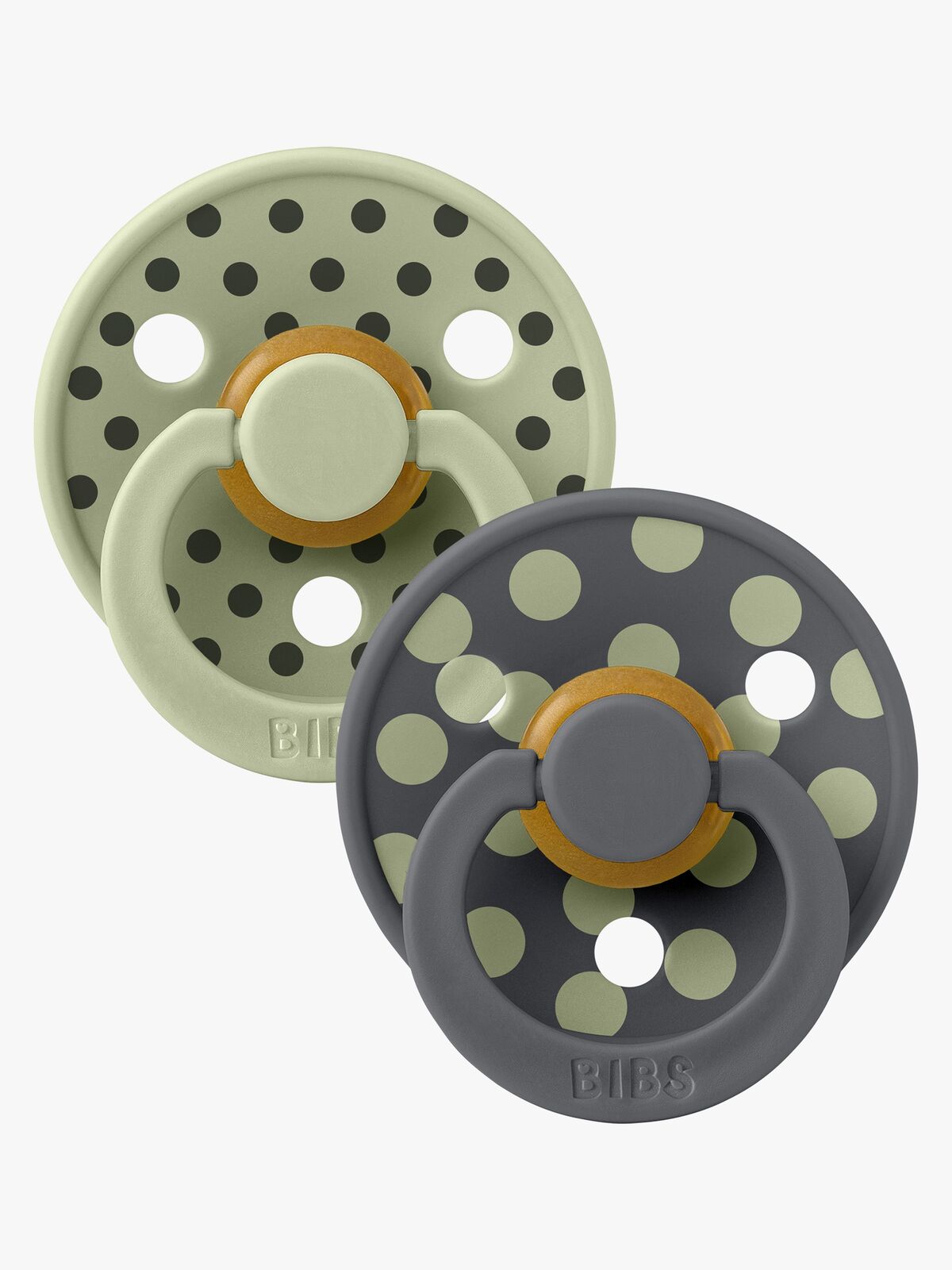BIBS Studio Colour Polka Schnuller 2er-Pack Latex Größe 2, Sage/Iron