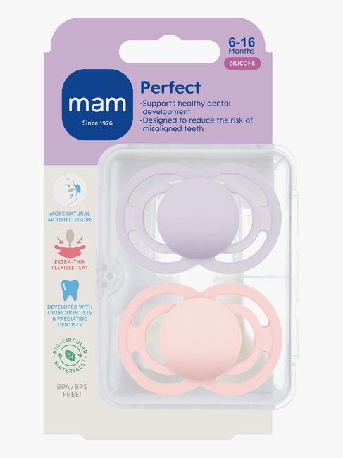 MAM Perfect Schnuller Silikon 2er-Pack 6-16m, Rosa