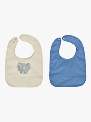OYOY Erik Elefant Lätzchen 2er-Pack, Beige/Blue