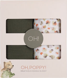 Oh, Poppy! Holly Musselin Decke 2er-Pack, Fresh Vanilla/ Forest Green