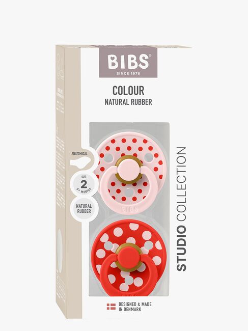 BIBS Studio Colour Polka Schnuller 2er-Pack Latex Größe 2 Anatomisch, Blossom/Candy Apple