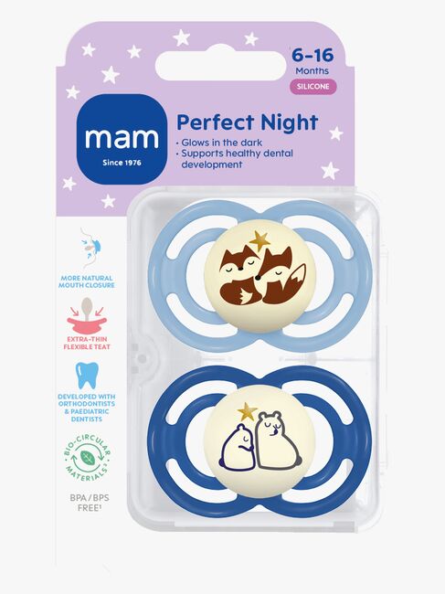 MAM Perfect Night Schnuller Silikon 2er-Pack 6-16m, Blau