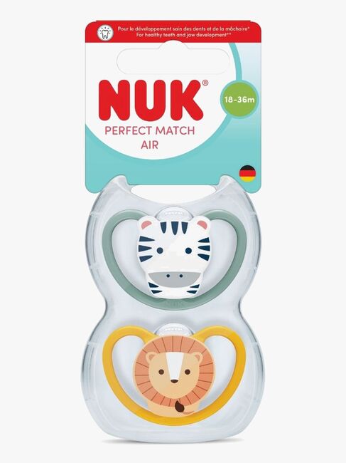 NUK Perfect Match Air Schnuller 2er-Pack Größe 3, Zebra/Lion