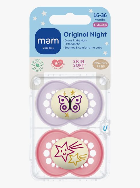MAM Orginal Night Schnuller Silikon 2er-Pack 16-36m, Rosa