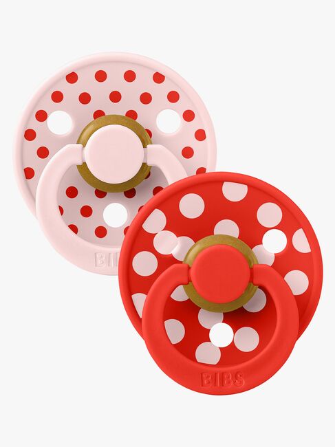 BIBS Studio Colour Polka Schnuller 2er-Pack Latex Größe 1 Anatomisch, Blossom/Candy Apple