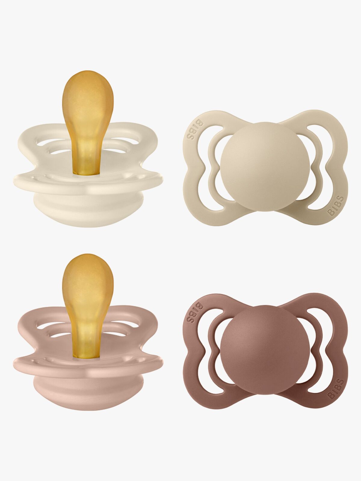 BIBS Supreme Schnuller 4er-Pack Silikon Gr. 1, Ivory/Vanilla/Blush/Woodchuck