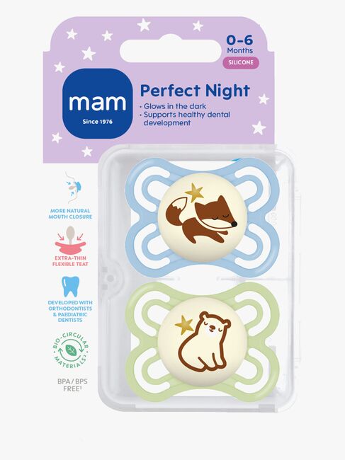 MAM Perfect Night Schnuller Silikon 2er-Pack 0-6m, Blau