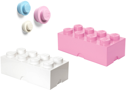 LEGO Aufbewahrung mit Wandhaken 3er-Pack Weiß/Rosa/Blau
