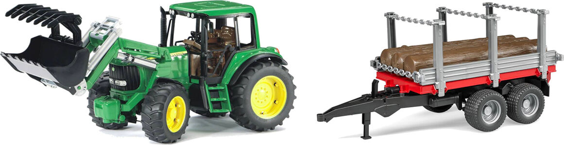 Bruder John Deere 6920 Traktor mit Anhänger für Holztransport