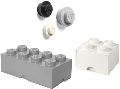 LEGO Aufbewahrung mit Wandhaken 3er-Pack Grau/Schwarz/Weiß