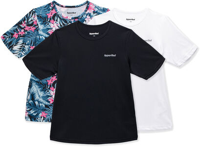 Hyperfied Wave T-Shirt 3er Pack, Black/White/Tropical Flower